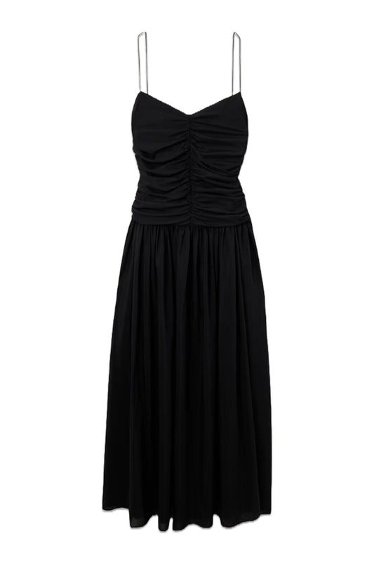 + NET SUSTAIN Gathered Pleated Organic Cotton and Silk-Blend Midi Dress