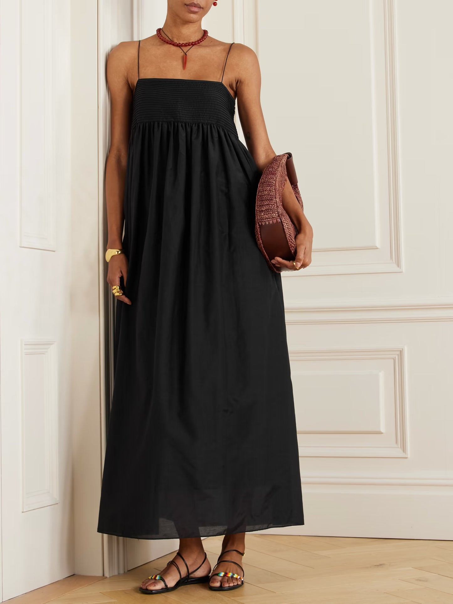 Pintucked Organic Cotton and Silk-blend Maxi Dress