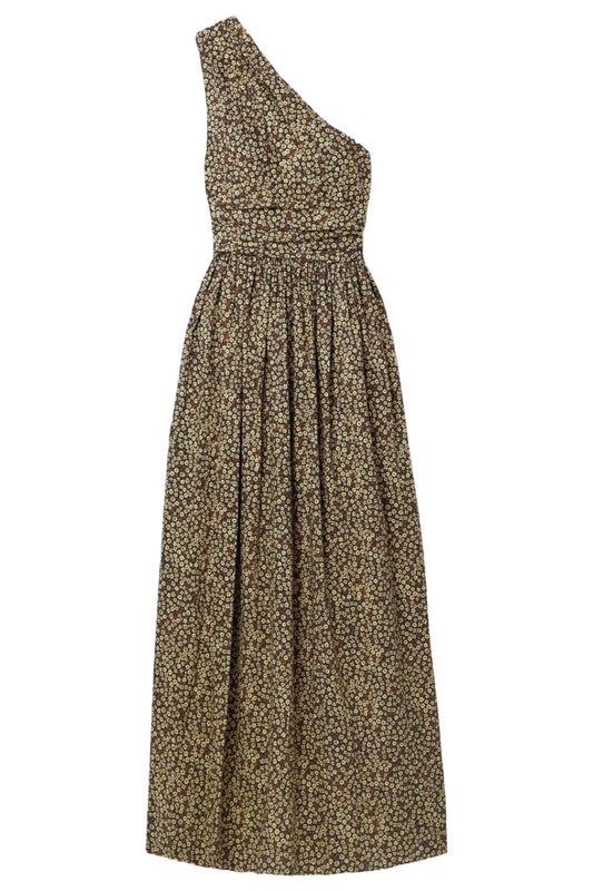 One-Shoulder Floral-Print Organic Cotton-Poplin Maxi Dress