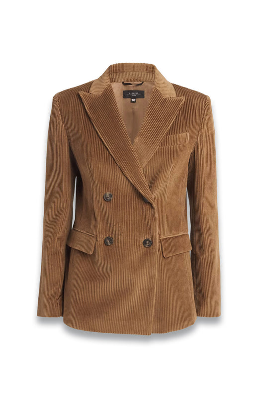 Beige Cotton Corduroy Double-Breasted Blazer