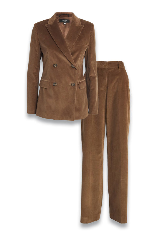 Corduroy Double-Breasted Blazer and Wide-Leg Trousers