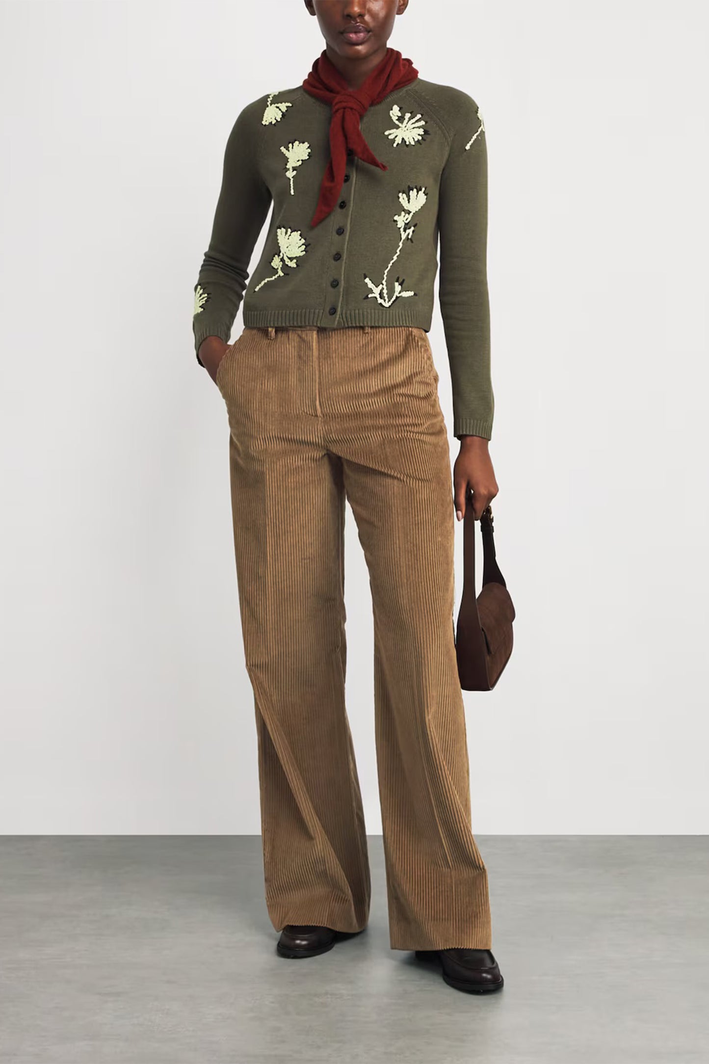 Beige Corduroy Straight Trousers