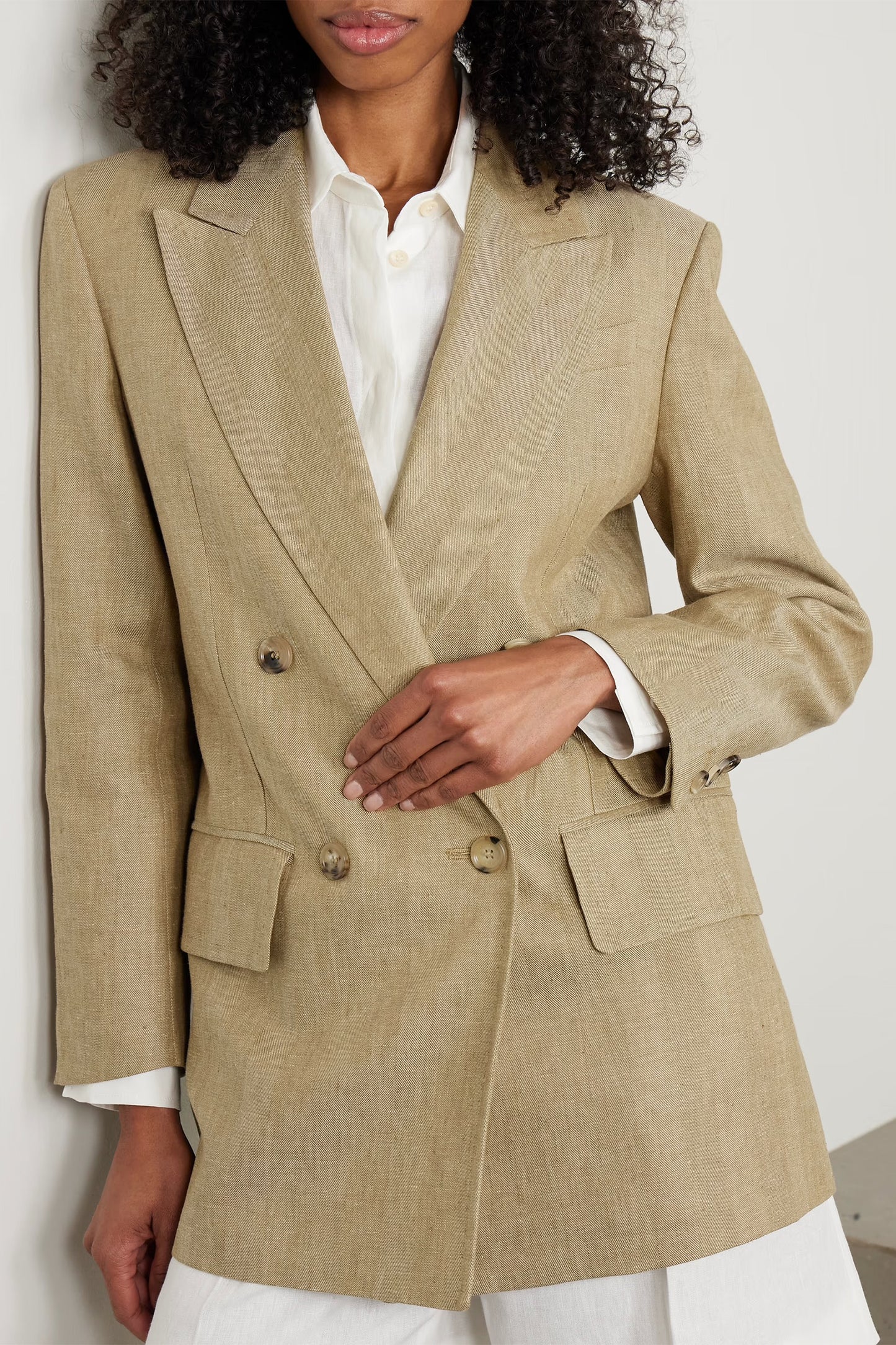 Gerla Double-breasted Herringbone Linen Blazer