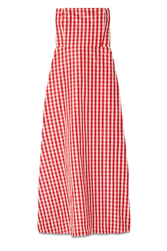 Odette Strapless Gingham Taffeta Midi Dress