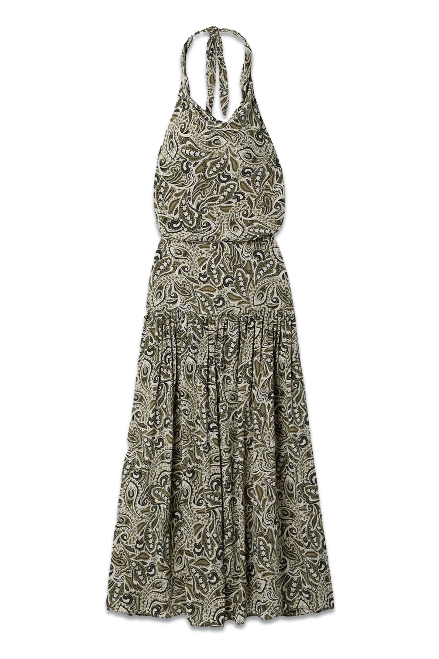 Paisley-print Organic Silk Crepe De Chine Halterneck Maxi Dress