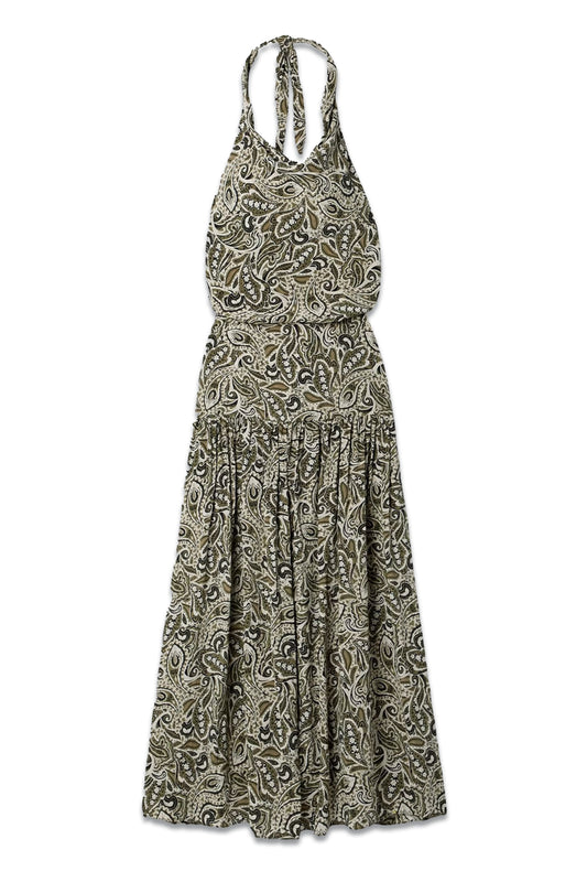 Paisley-print Organic Silk Crepe De Chine Halterneck Maxi Dress