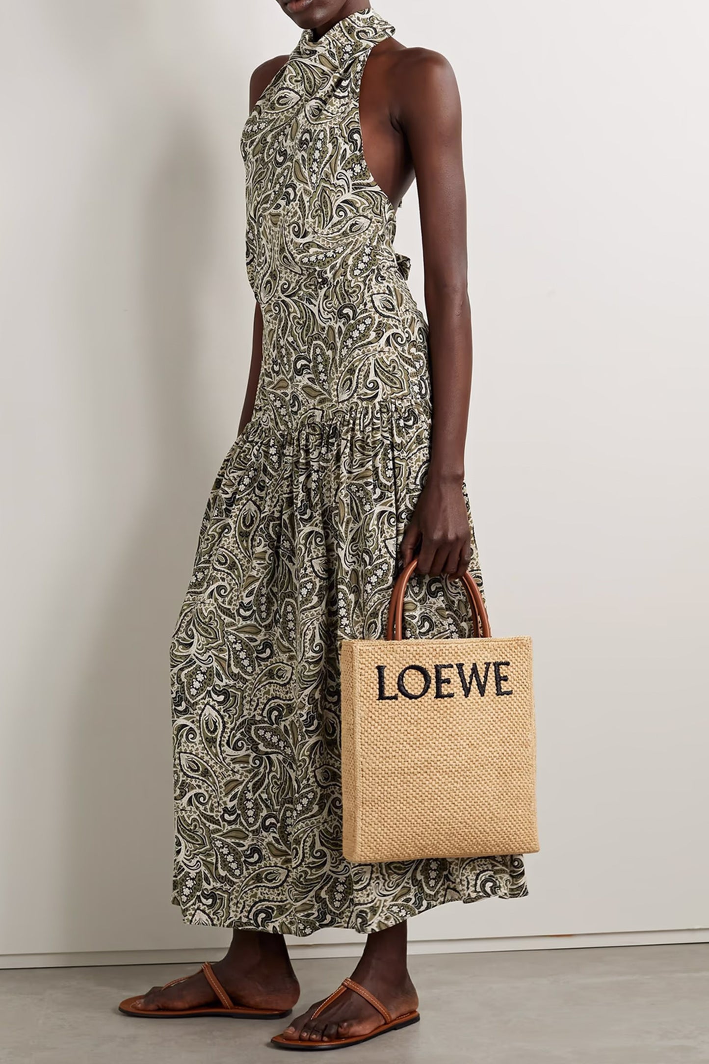 Paisley-print Organic Silk Crepe De Chine Halterneck Maxi Dress