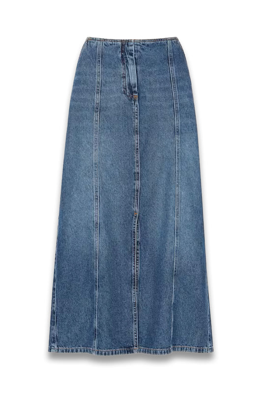 Patchwork Denim Midi Skirt