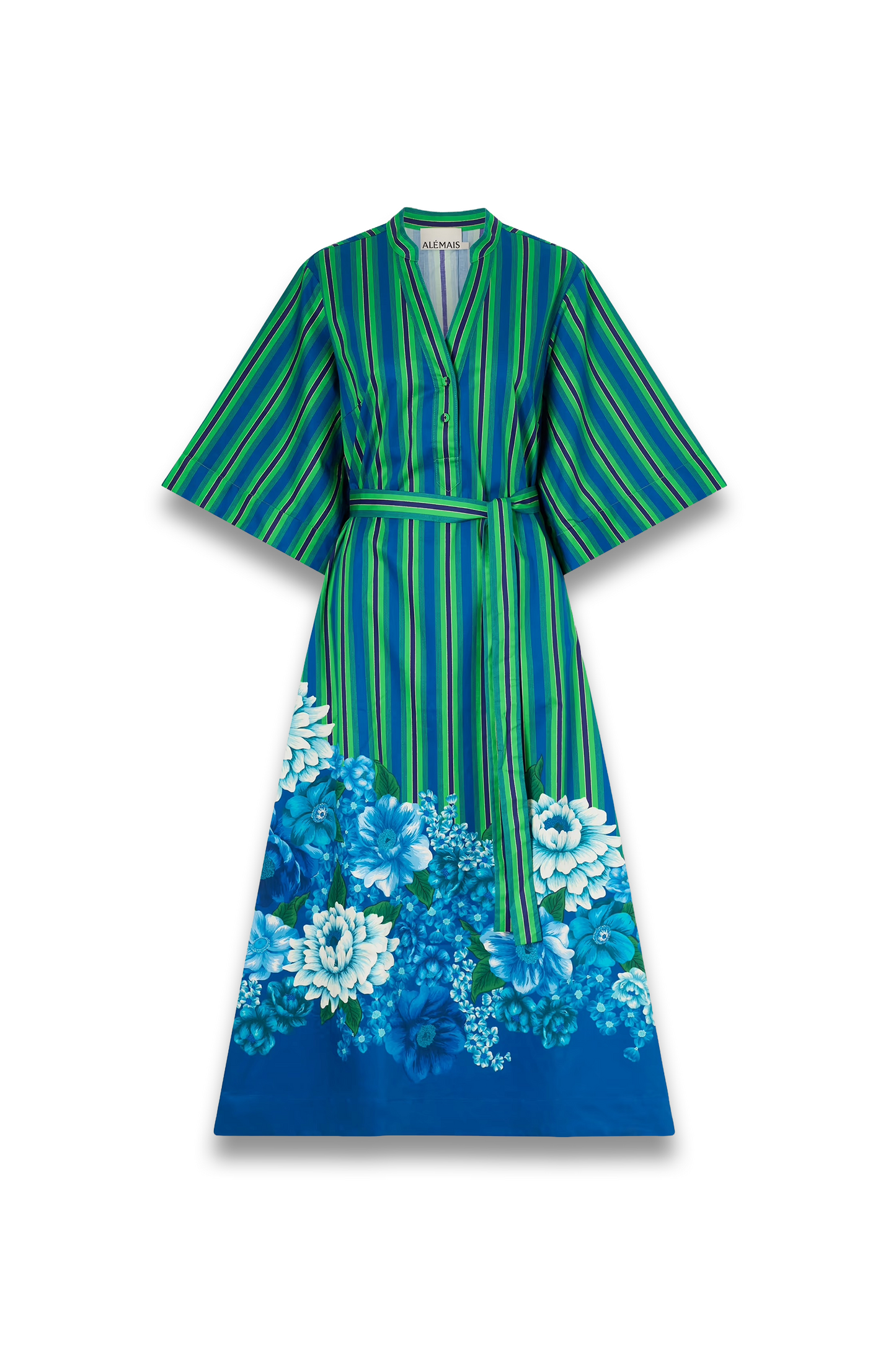 Margo Belted Striped Floral-print Organic Cotton-poplin Midi Dress