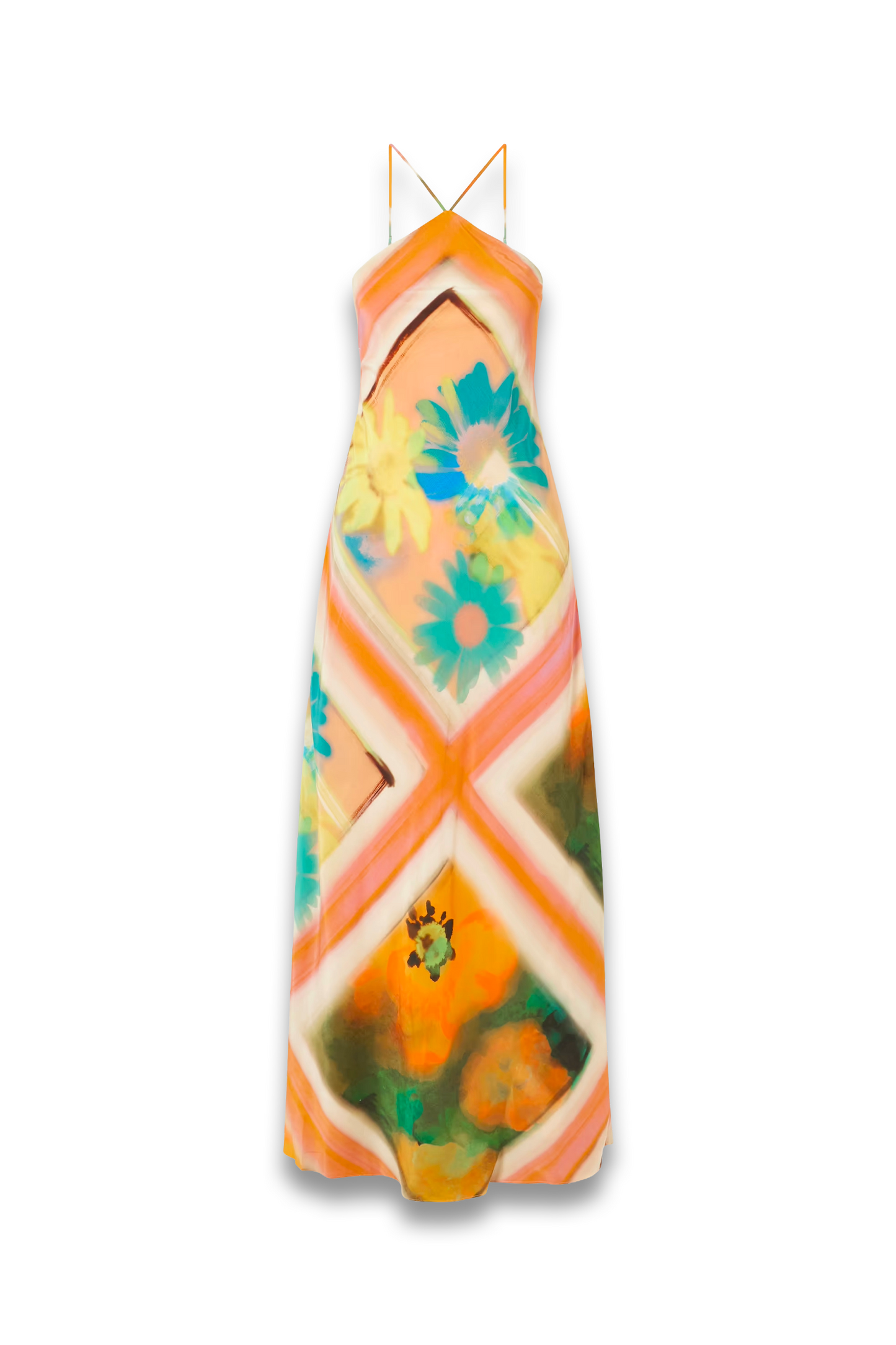 Cubism Striped Floral-print Satin Maxi Dress