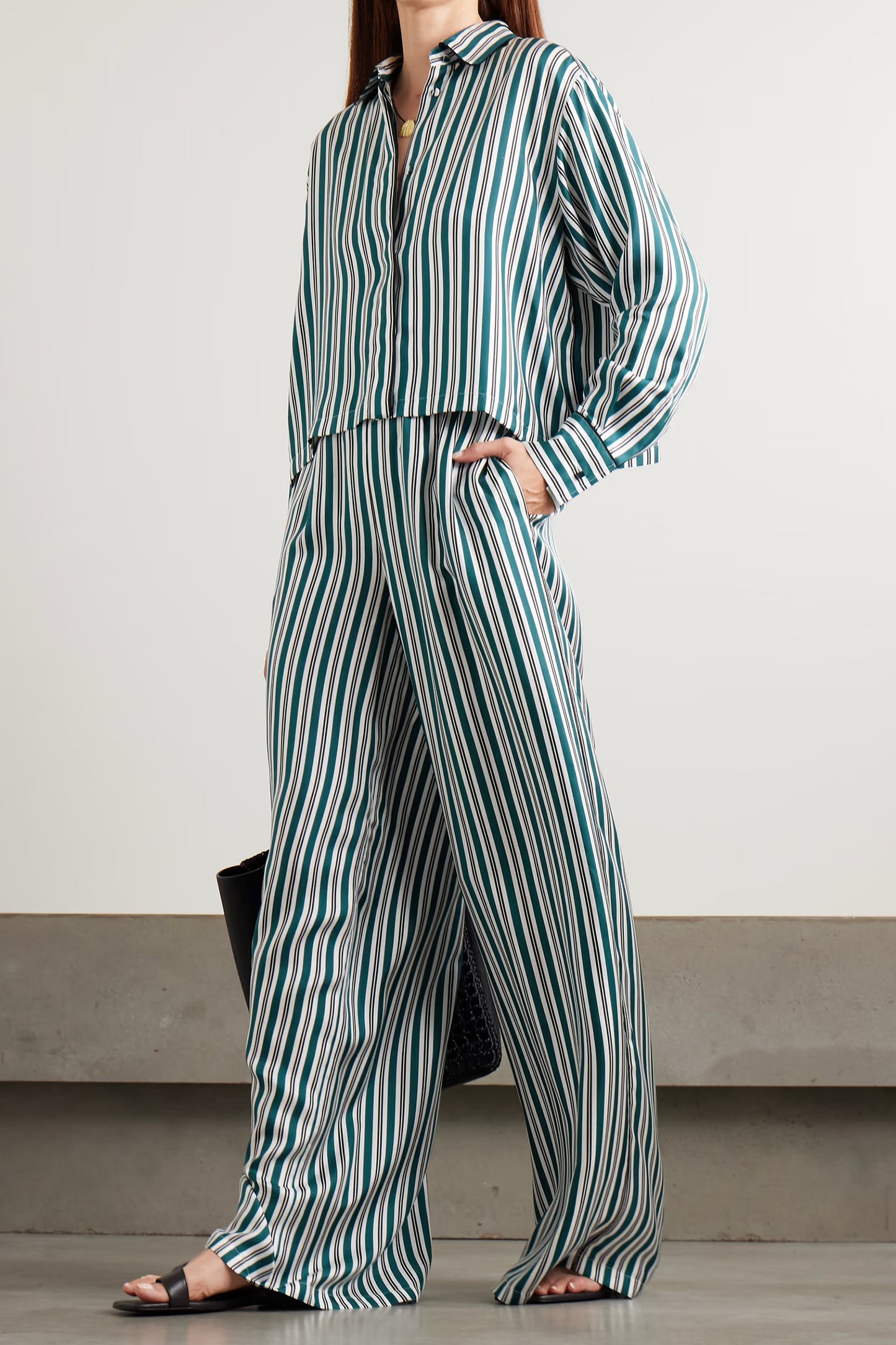 Brama Striped Silk-Twill Shirt and Wide-leg Pants