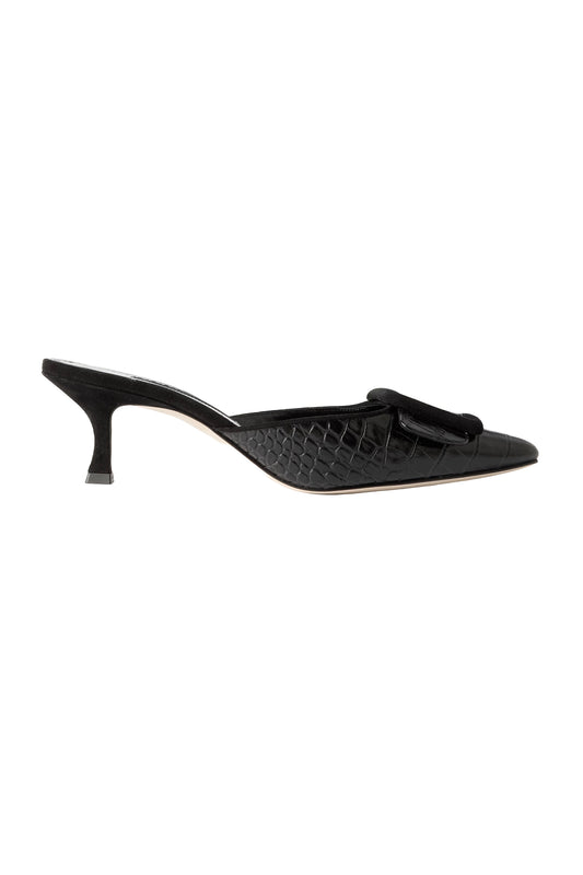 Maysalebi 50 Suede-Trimmed Croc-Effect Leather Mules