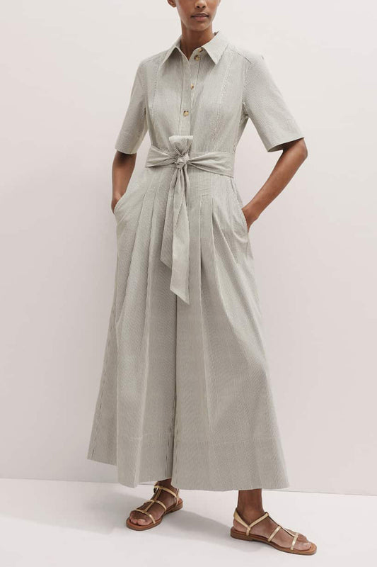 Seersucker Stripe Cropped Jumpsuit + Belt