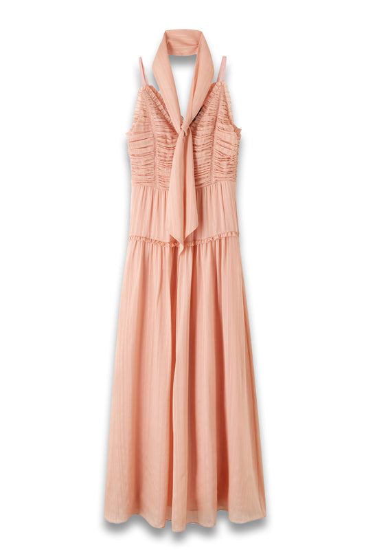 Silk Textured Full-Length Dress + Tie