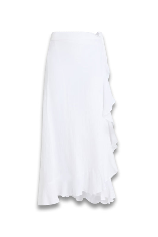 Danni ruffled cotton-gauze midi wrap skirt