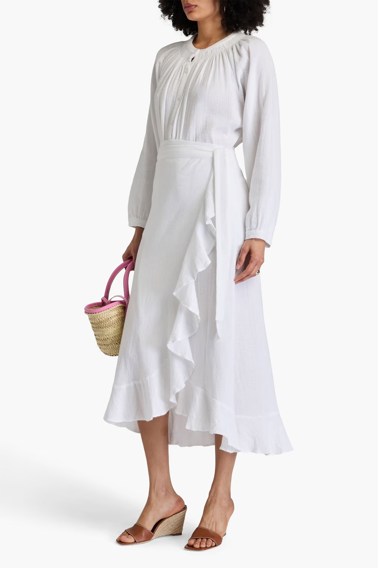 Danni ruffled cotton-gauze midi wrap skirt