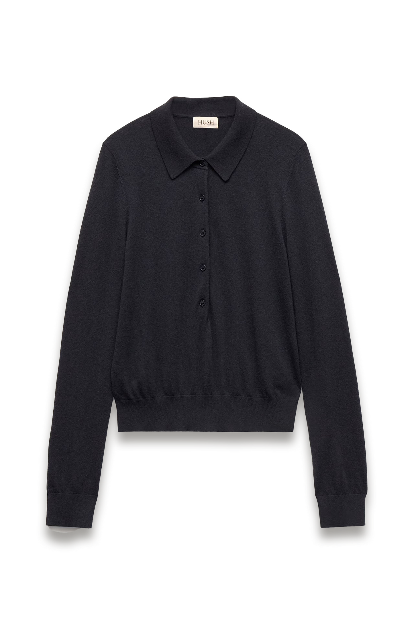 Merino-blend Long-sleeve Polo Top