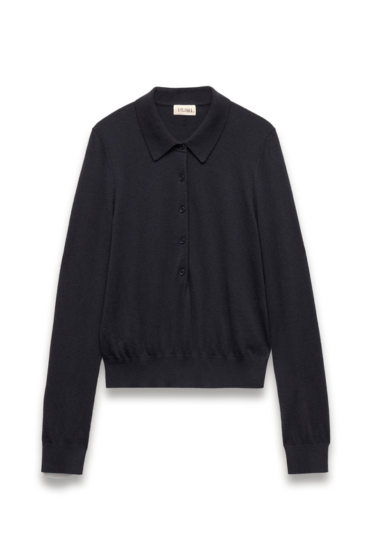 Merino-blend Long-sleeve Polo Top