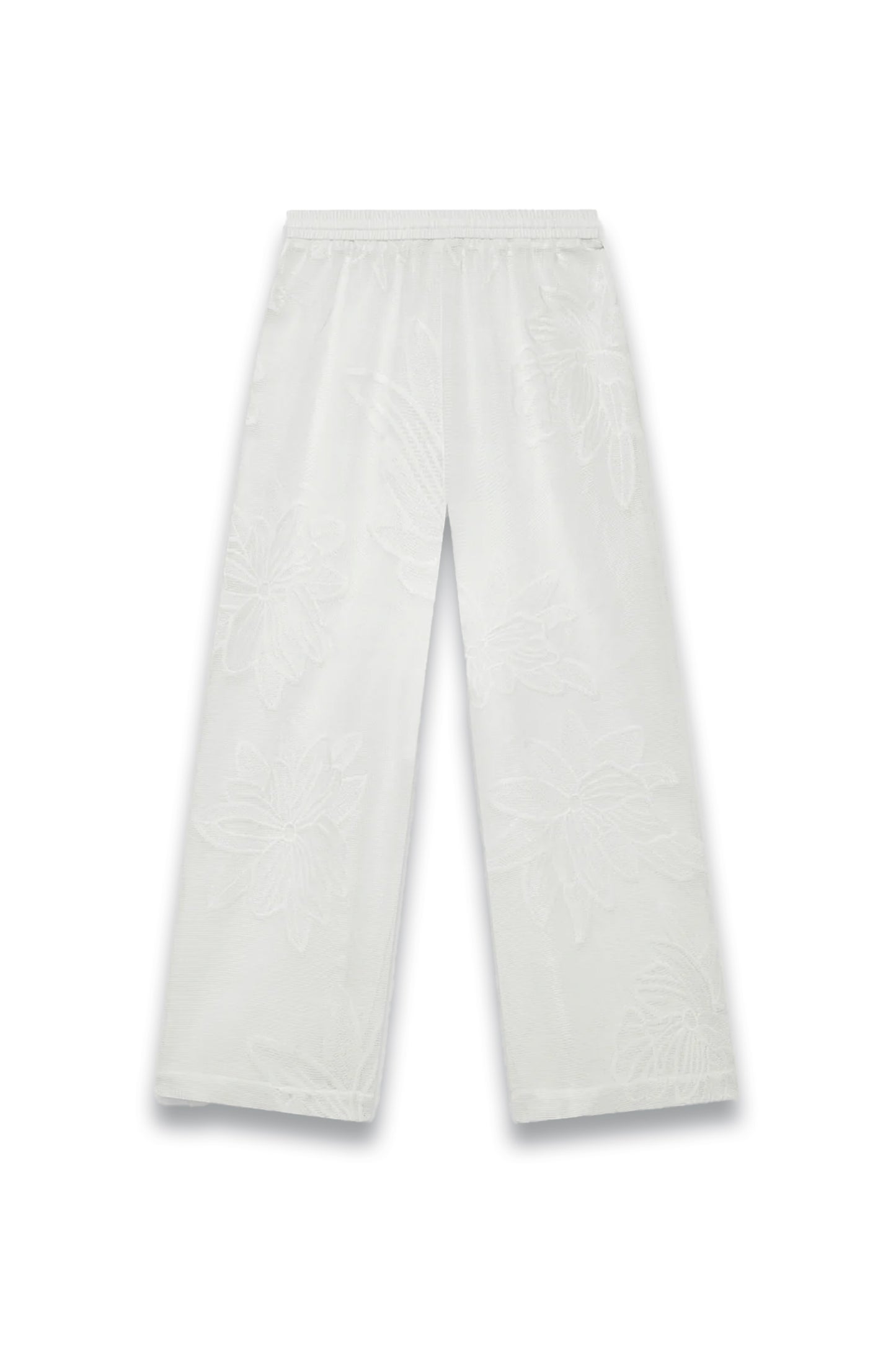 White Floral Mesh Wide Trousers