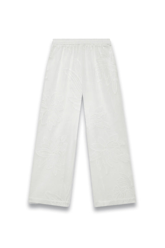 White Floral Mesh Wide Trousers