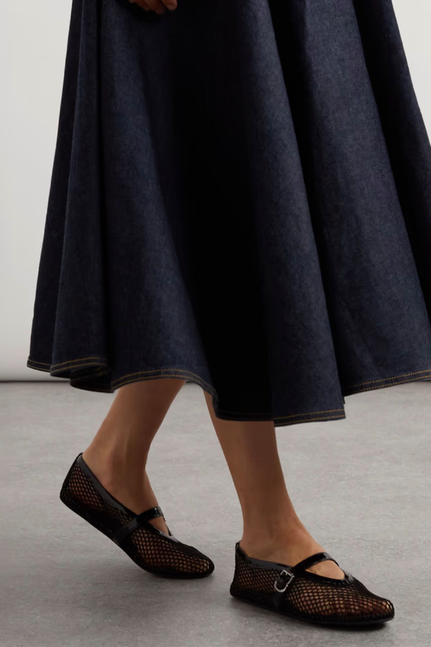 Patent Leather-Trimmed Mesh Ballet Flats
