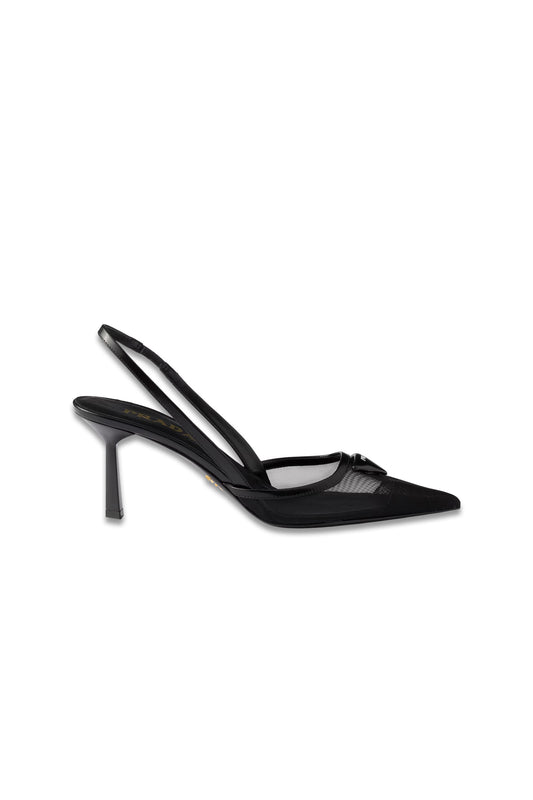 Mesh Fabric Slingback Pumps