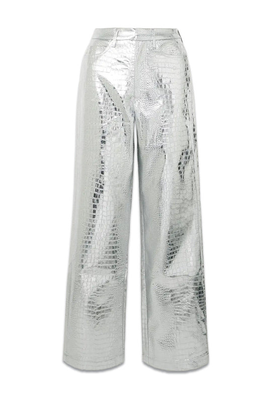 Rotie Metallic Croc-effect Coated Faux Leather Wide-leg Pants
