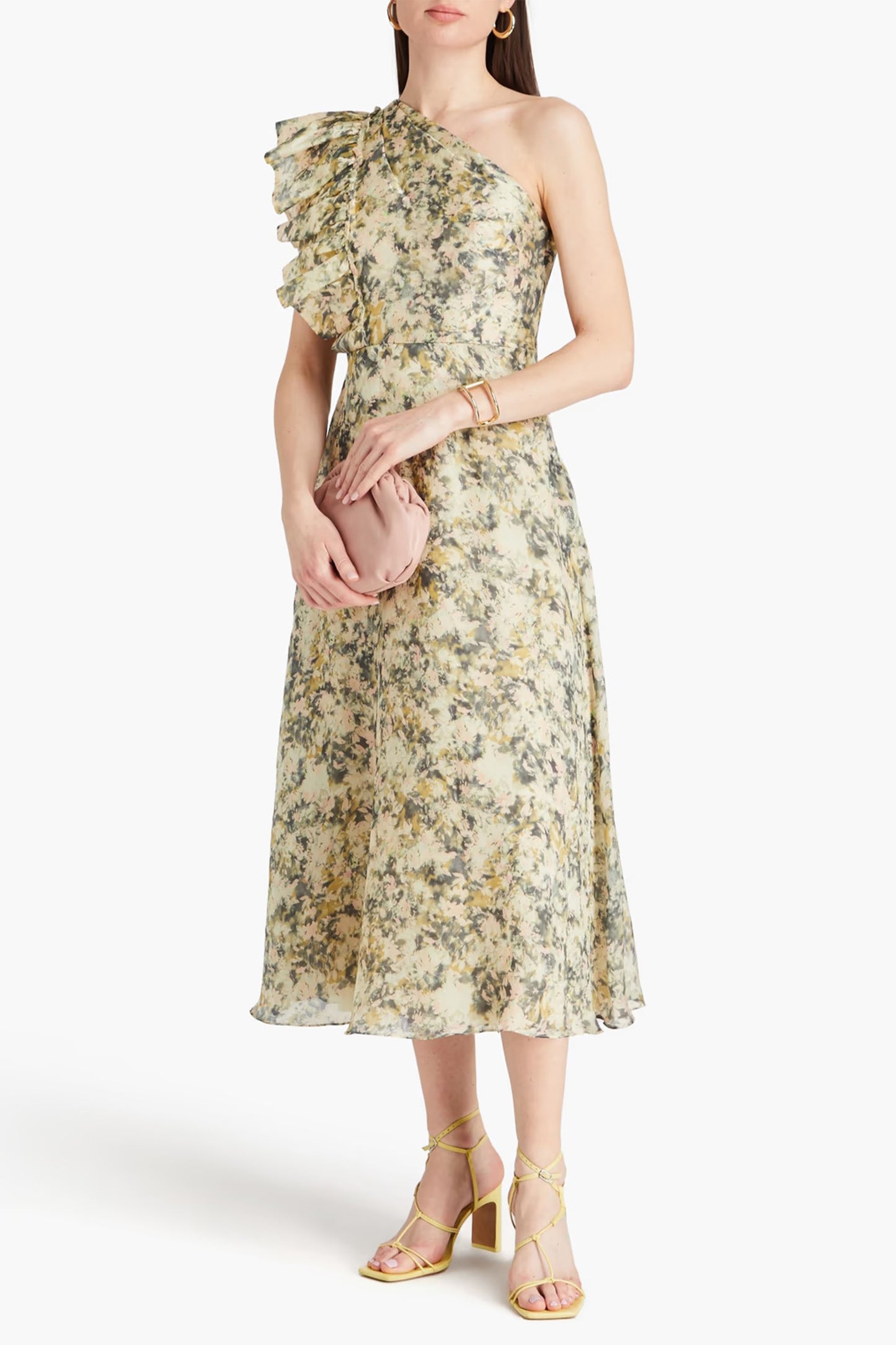 One-shoulder Floral-print Crepe De Chine Midi Dress