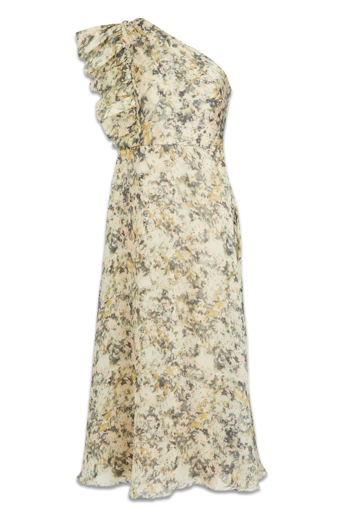 One-shoulder Floral-print Crepe De Chine Midi Dress
