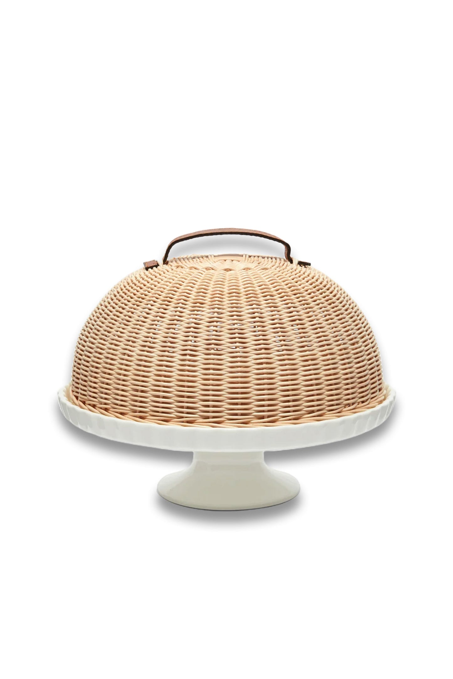 Handwoven Wicker and Ceramic Domed Cake Stand