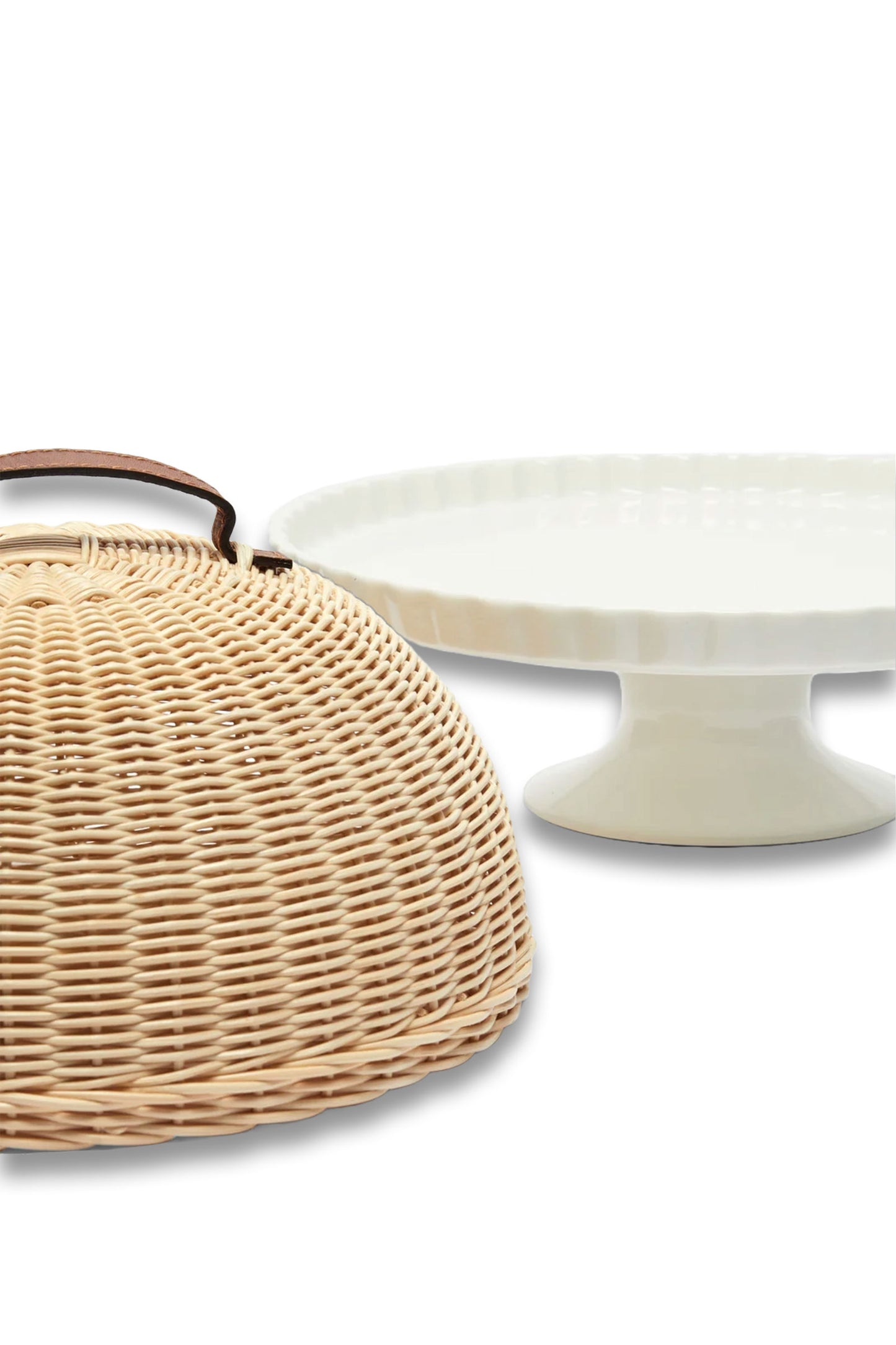 Handwoven Wicker and Ceramic Domed Cake Stand