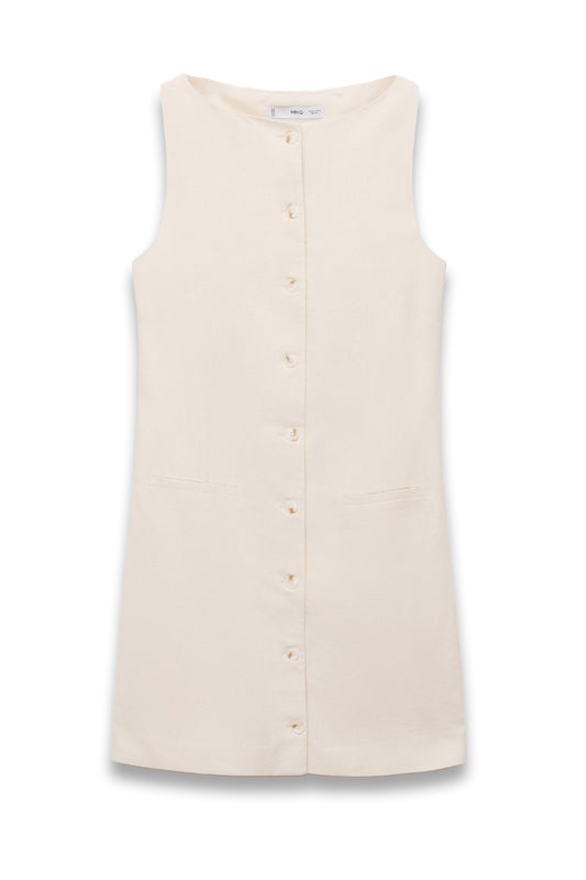 Short Button-down Linen-blend Dress