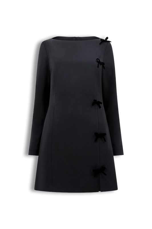 Fenix Satin Bow Long Sleeve Mini Dress