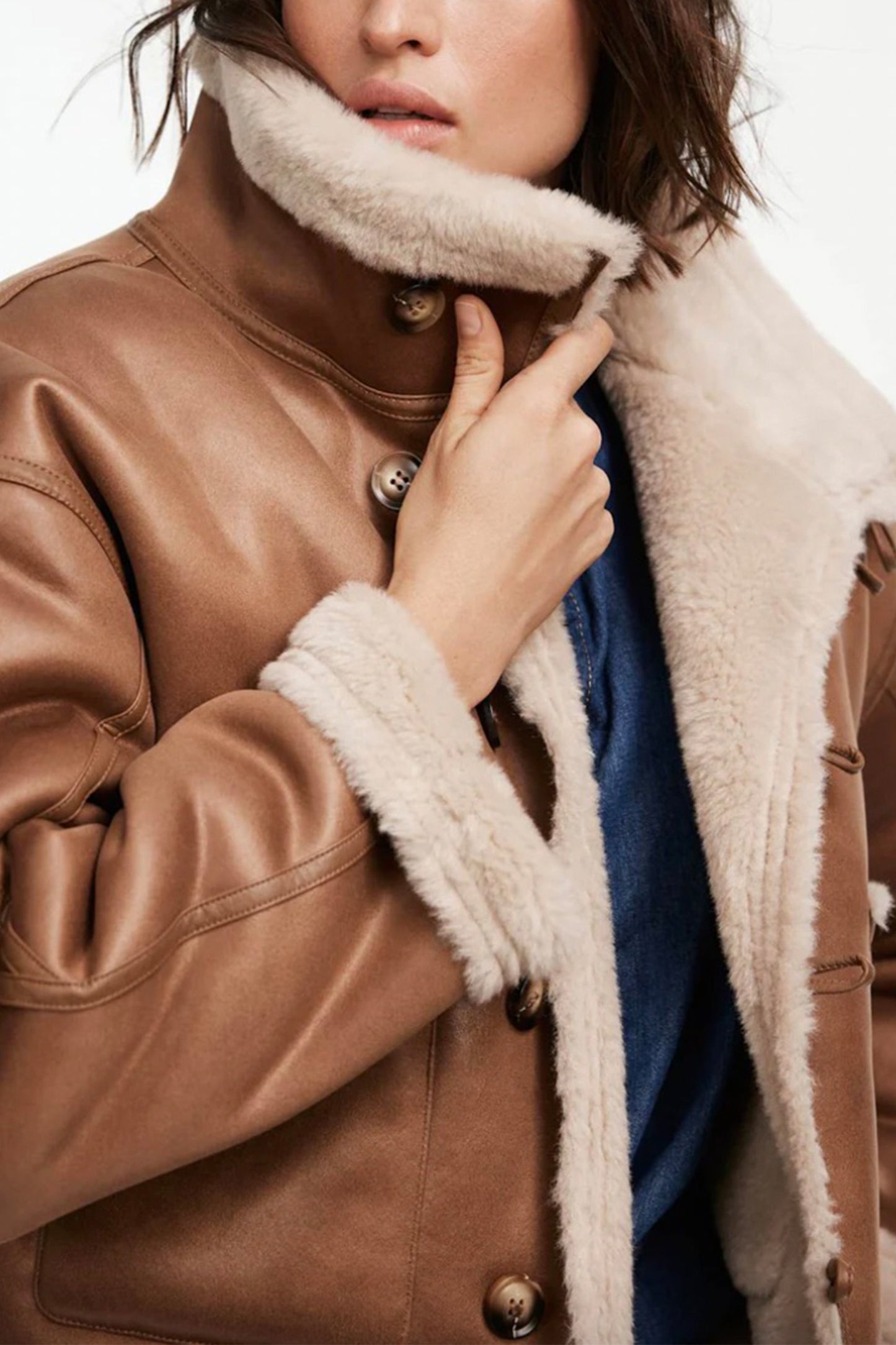 Cream Reversible Funnel Neck Borg Jacket
