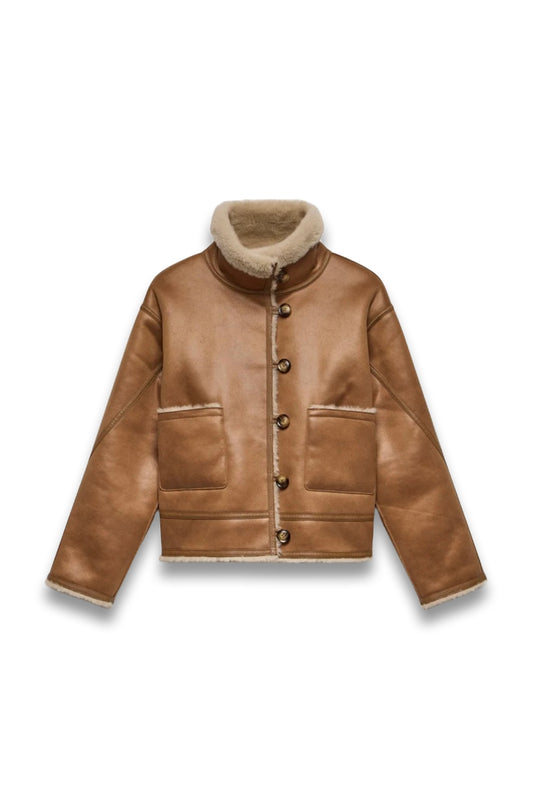 Cream Reversible Funnel Neck Borg Jacket