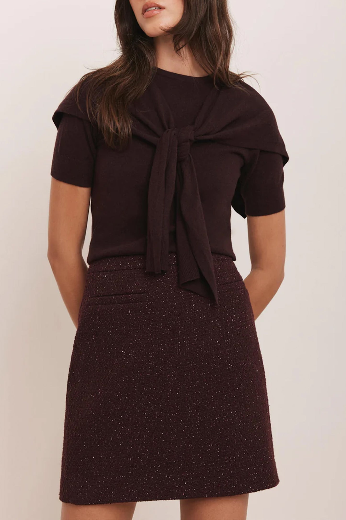 Burgundy Boucle Mini Skirt