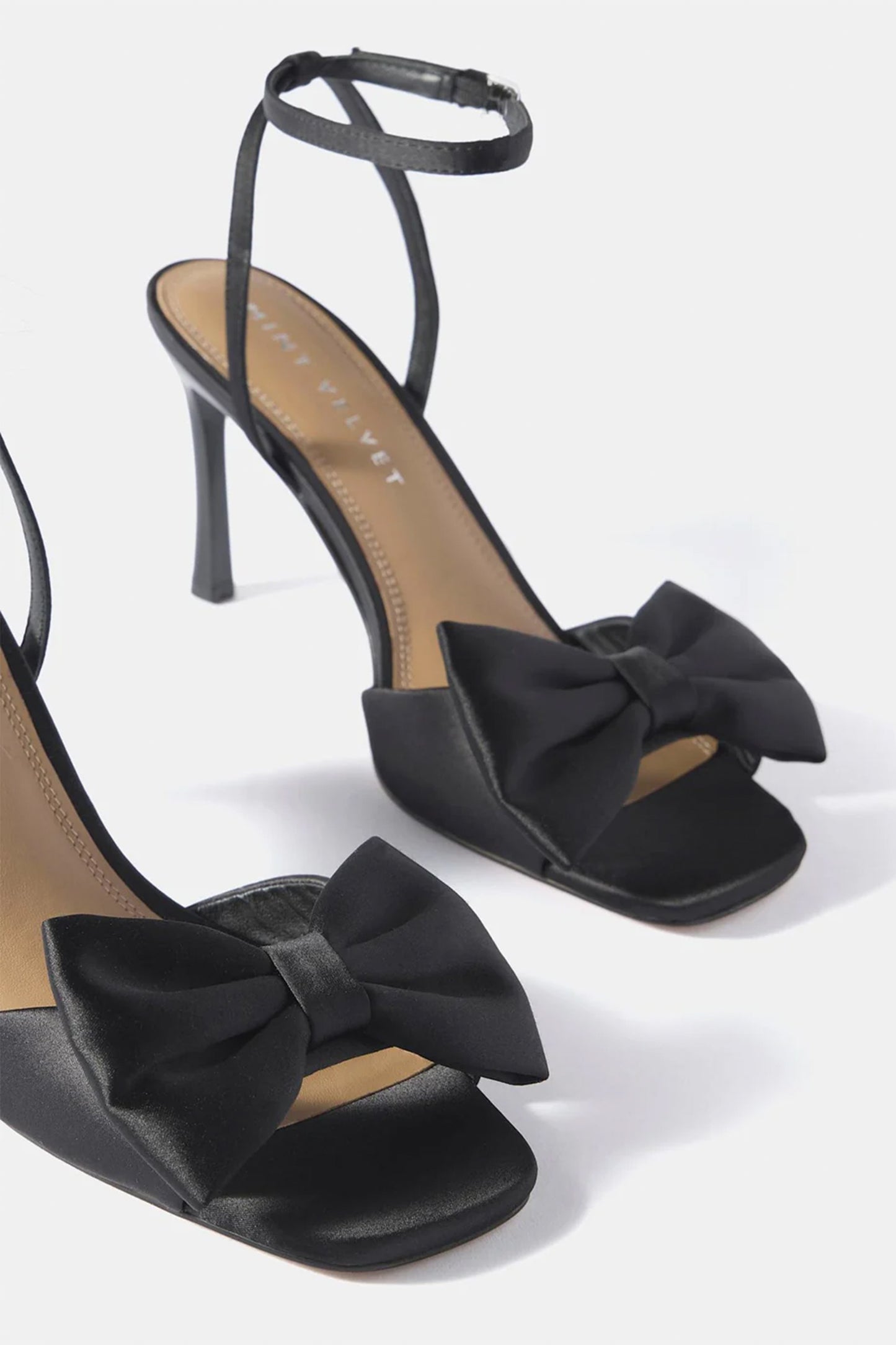 Noa Black Satin Bow-detail High Heels