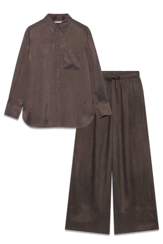 Brown Oversized Pocket Shirt & Brown Drawstring Wide Trousers