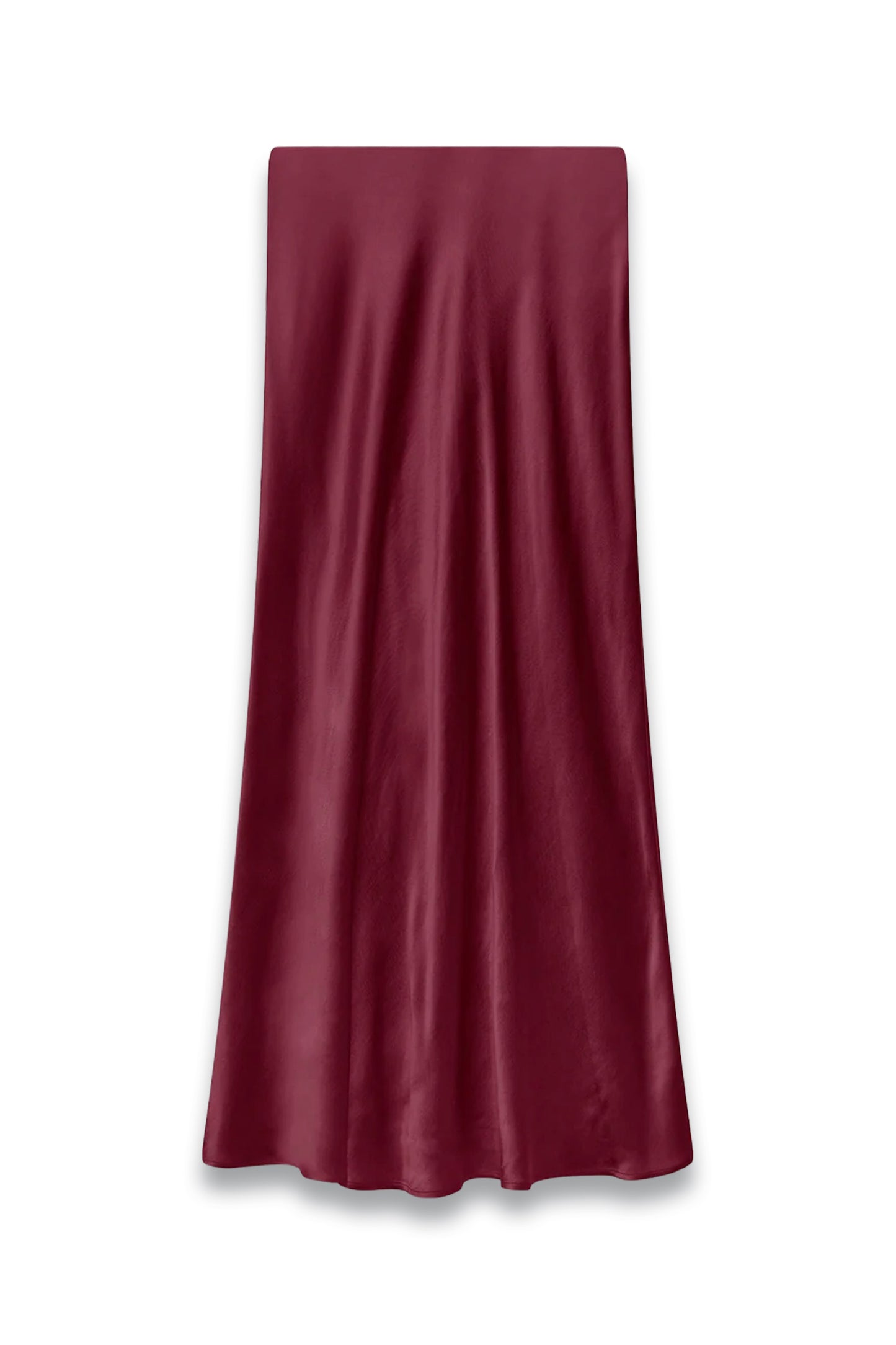 Burgundy Satin Slip Midi Skirt