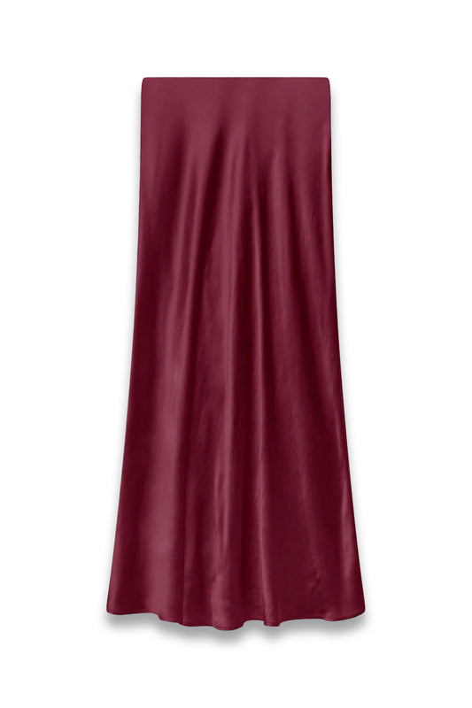Burgundy Satin Slip Midi Skirt