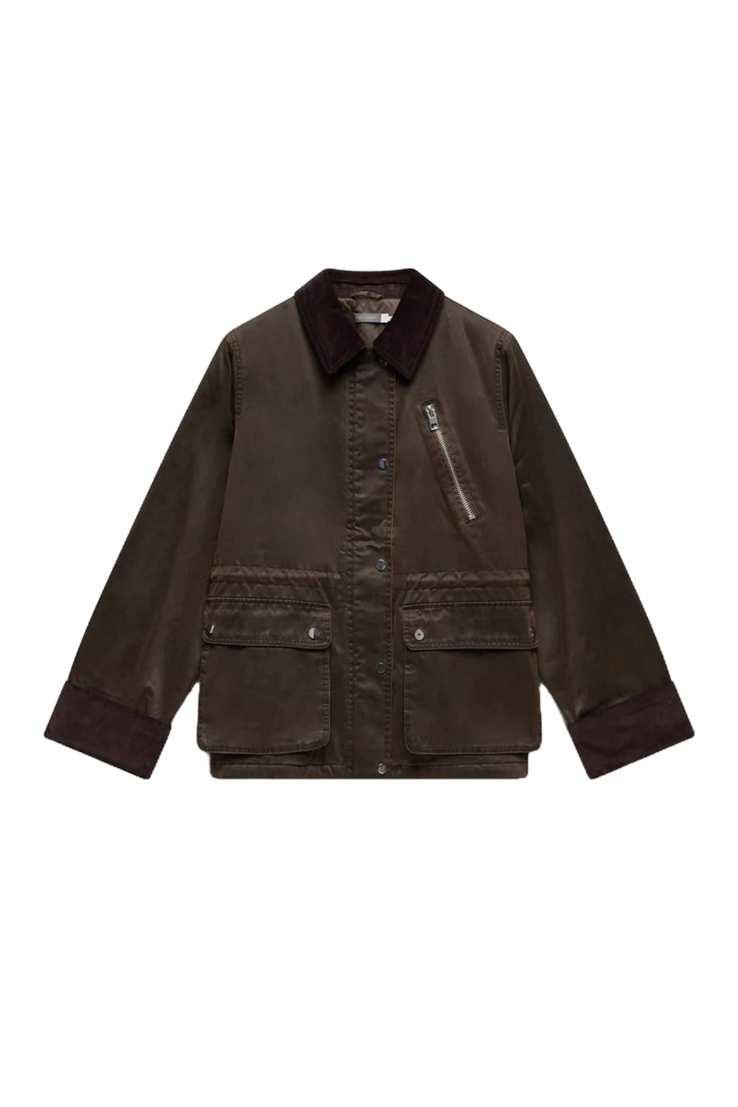 Brown Distressed Wax Cotton Blend Jacket