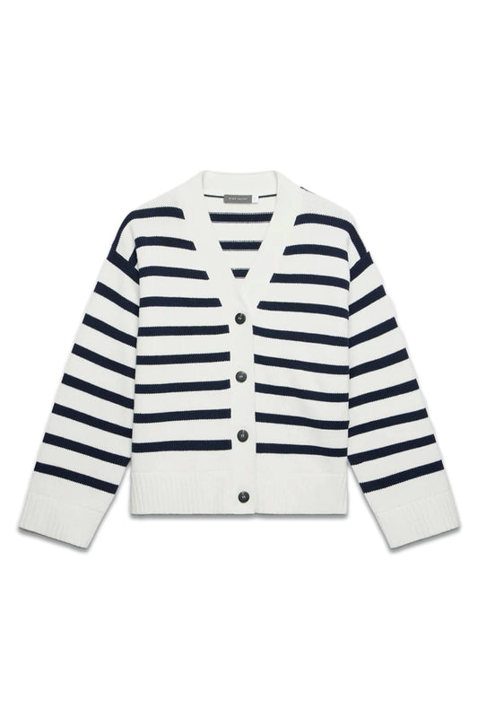 White Cotton Blend Stripe Boxy Cardigan
