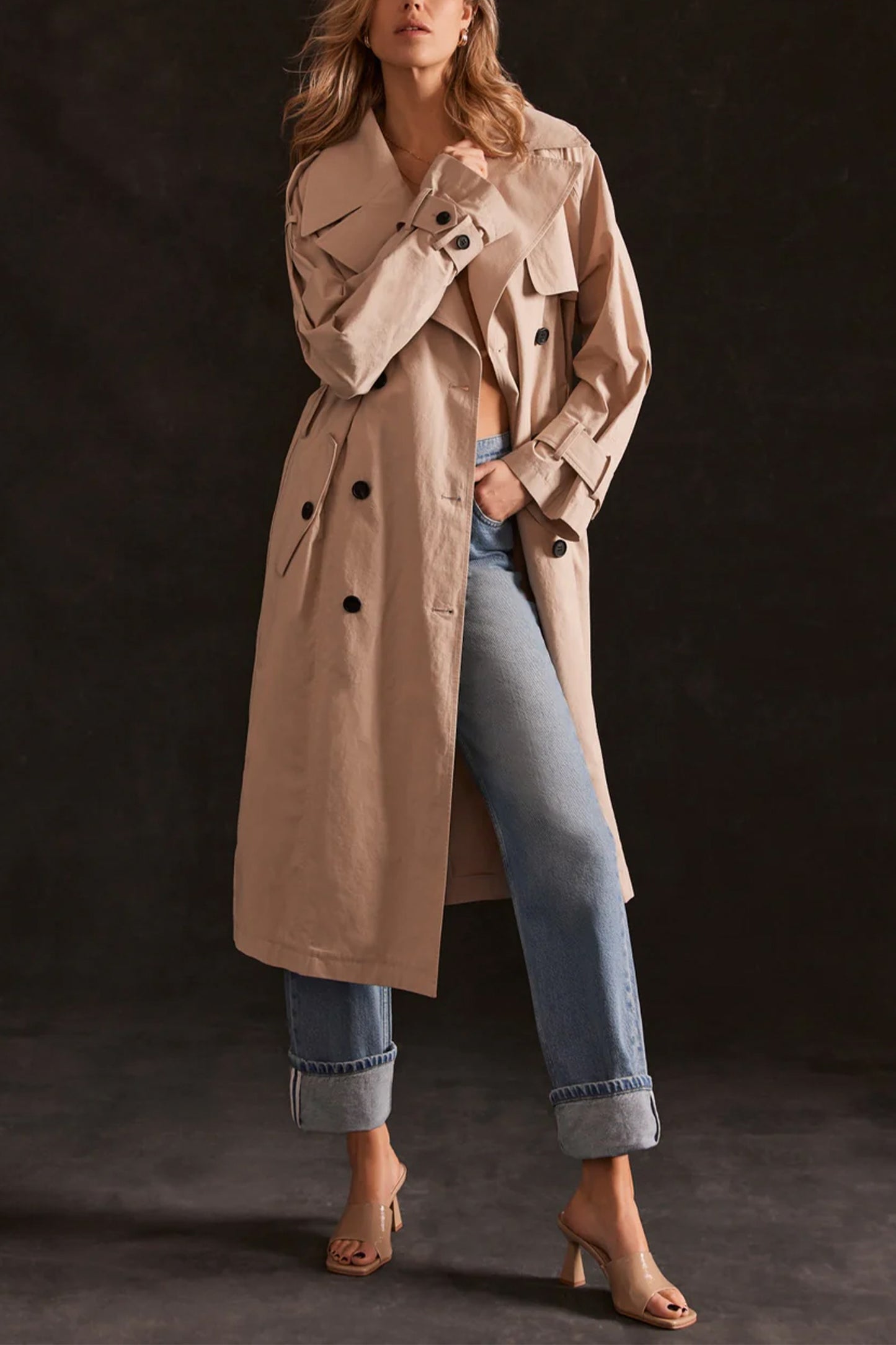 Beige Oversized Trench Coat