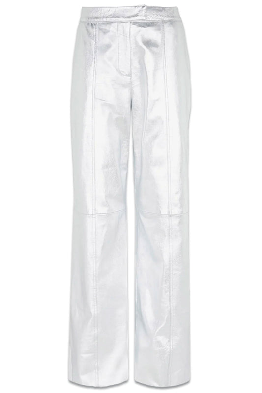 Silver Leather Wide Trousers
