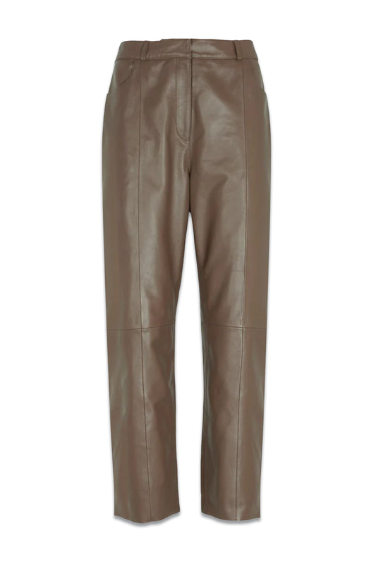 Tan Leather Tapered Trousers
