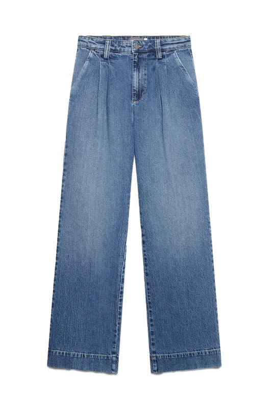 Indigo Pleat Front Wide Jeans