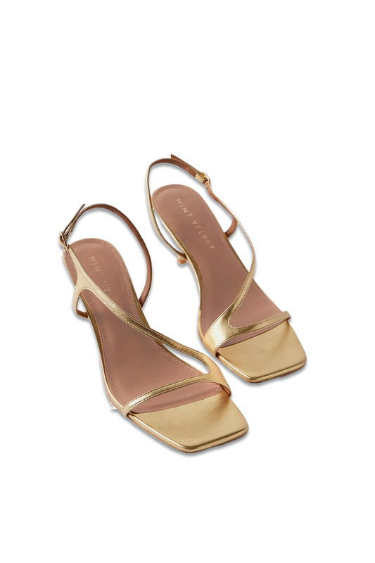 Fox Gold Leather Strappy Kitten Heels
