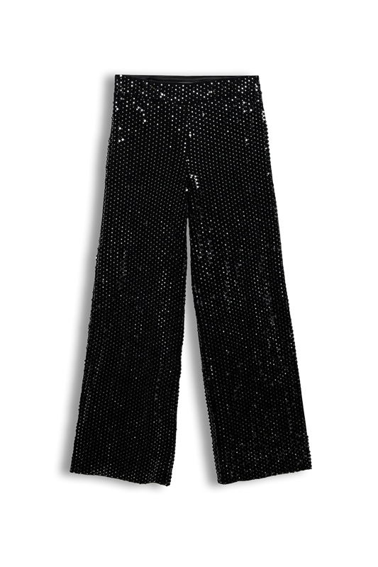 Black Sequin Velvet Wide Trousers