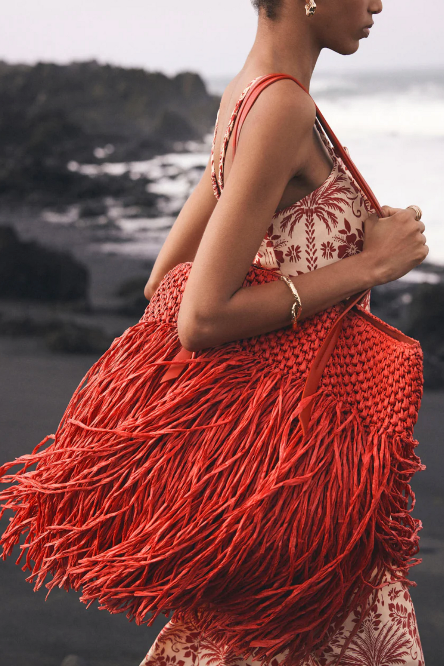 Red Fringe Straw Bag