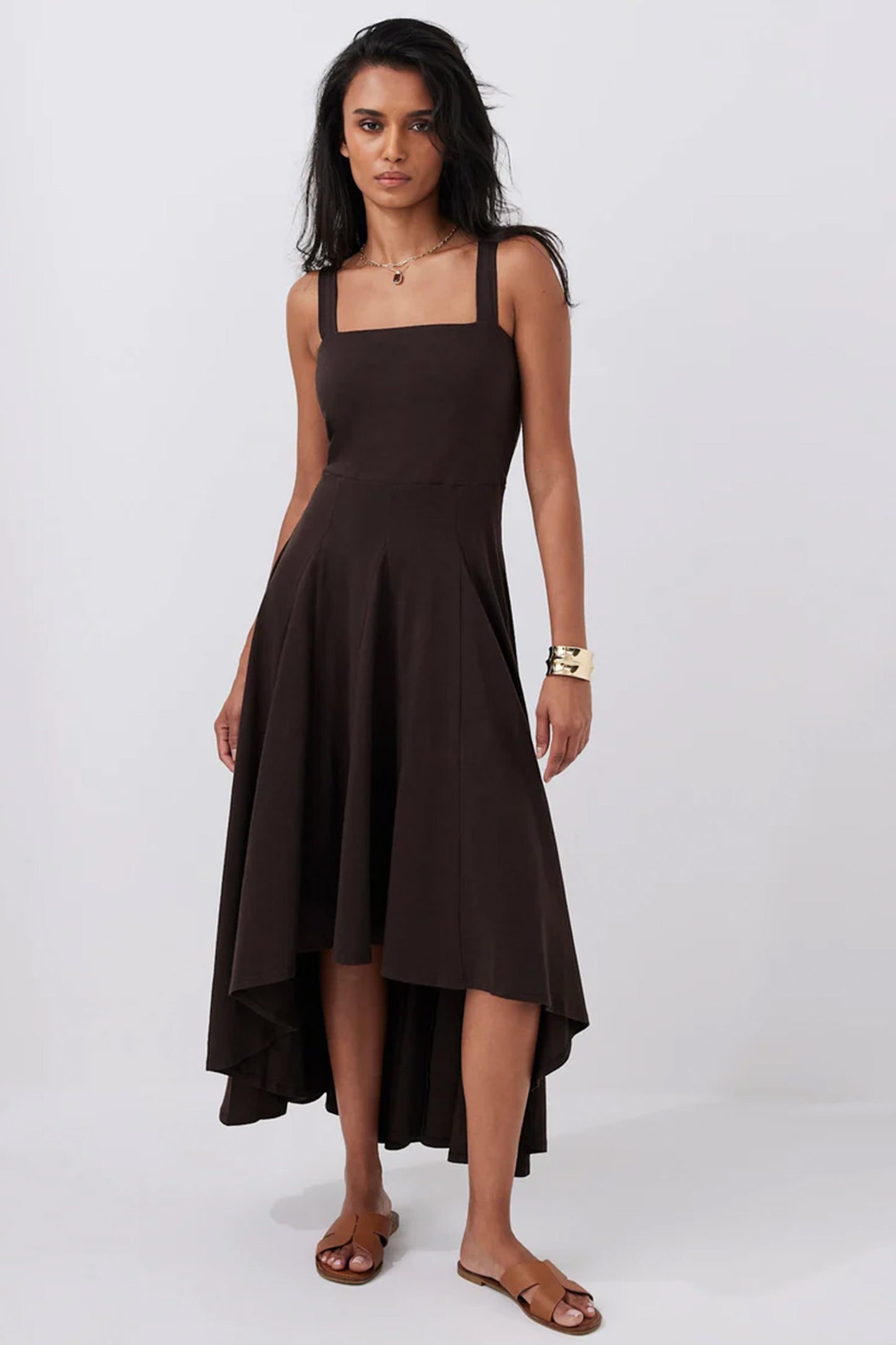 Brown Jersey Midi Dress